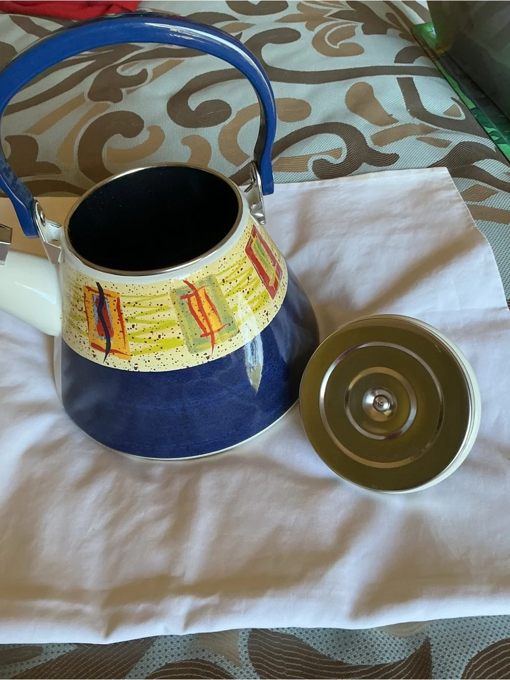 Blue Metal Southwestern Style Teakettle - Picture 5 of 7
